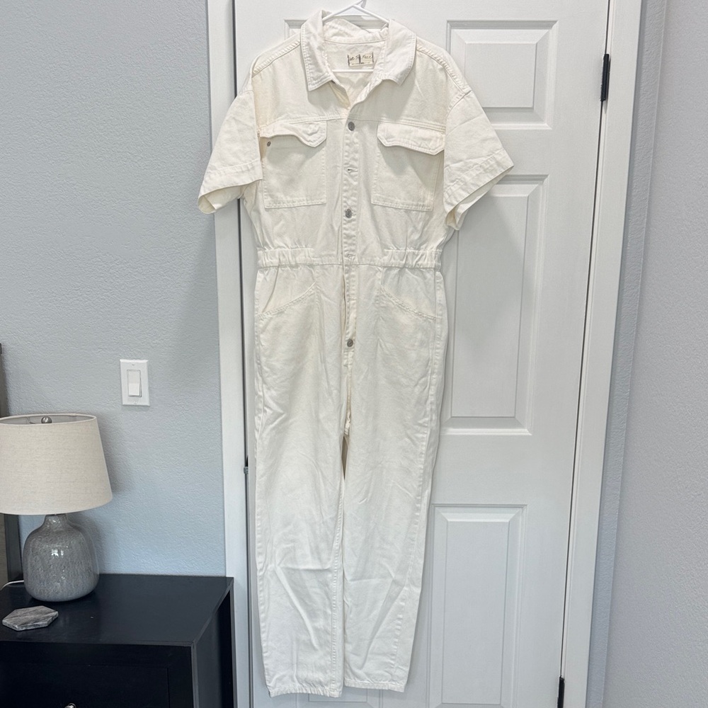 Free people White Jean Jumpsuit